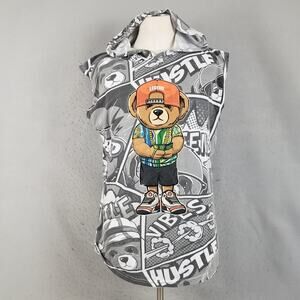 Hustle OG Sleeveless Hoodie Mens XL Gray Bear Graphic Comic Legend Vibes Drip